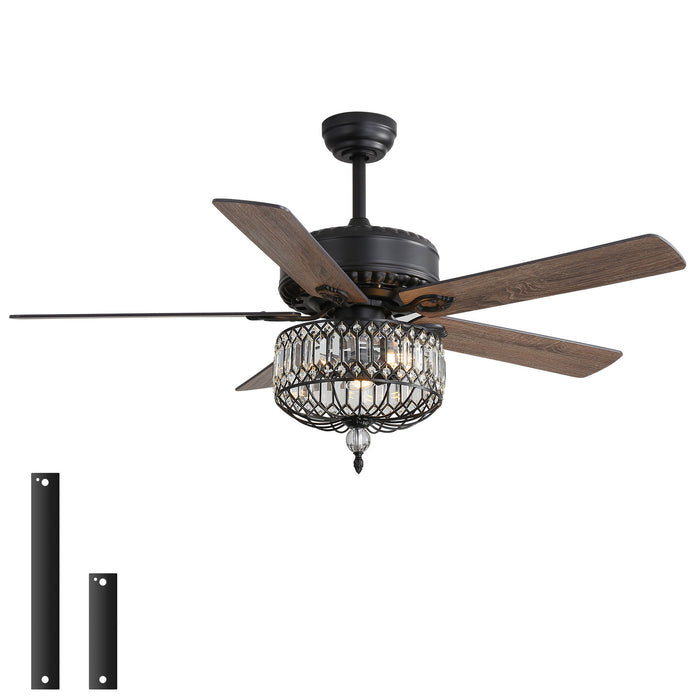 Ceiling Fan With Crystal Lampshade, 5 Blades, DC Motor, 6 Speed Remote Control, 1 / 4 / 8 Hour Timer - Black Daily Nest
