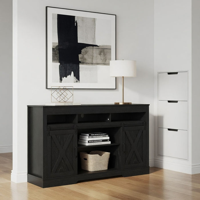 Farmhouse TV Stand With Sliding Barn Doors & Adjustable Storage Home Essentials