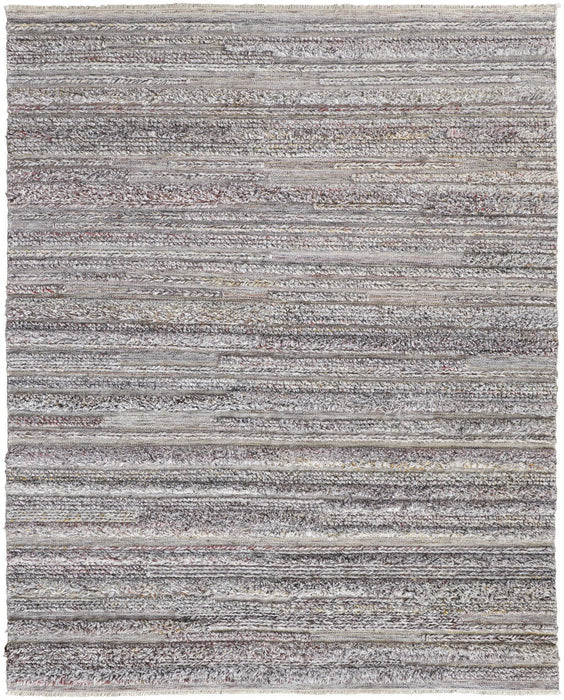 Striped Hand Woven Stain Resistant Area Rug - Taupe Ivory And Red - 10' X 14'