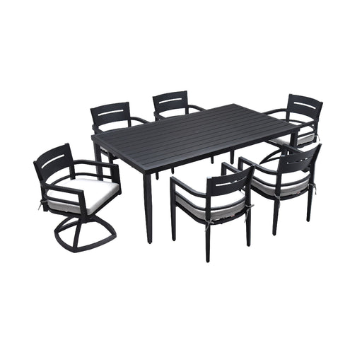 Outdoor Modern Dining Set, Chairs Sunbrella Cushioned And Dining Table With Umbrella Hole Life Outside