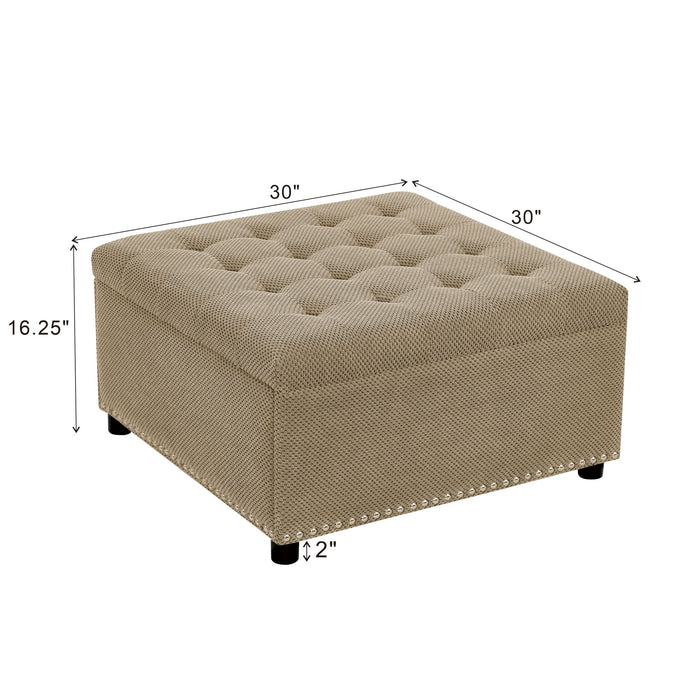 Square Tufted Storage Ottoman With Nailhead Trim Home Essentials