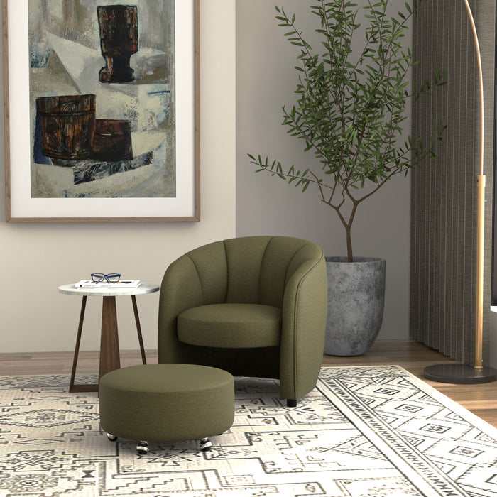 Barrel Chair With Nesting Ottoman - Forest Green Emerald Home