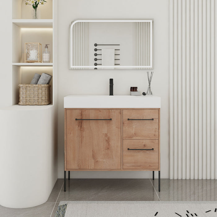 36" Freestanding Bathroom Vanity With Sink, Soft Close Doors & 2 Drawers - Imitative Oak Home Essentials