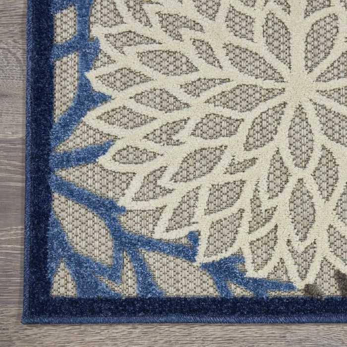 2' X 6' Floral Indoor Outdoor Area Rug - Blue