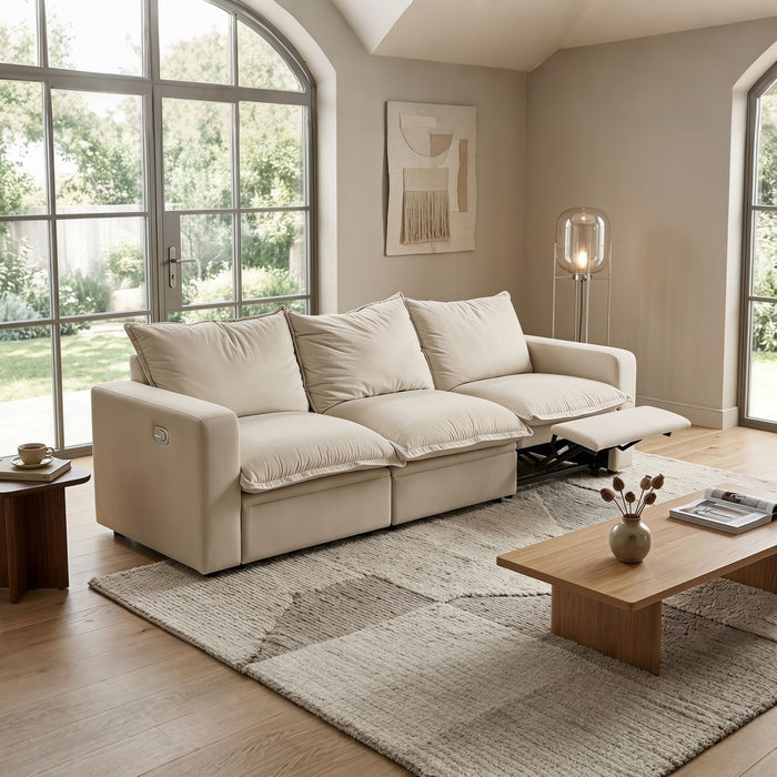 Plush Pillow Top Reclining Sofa, 3 Seat - Cream Beige Home Essentials