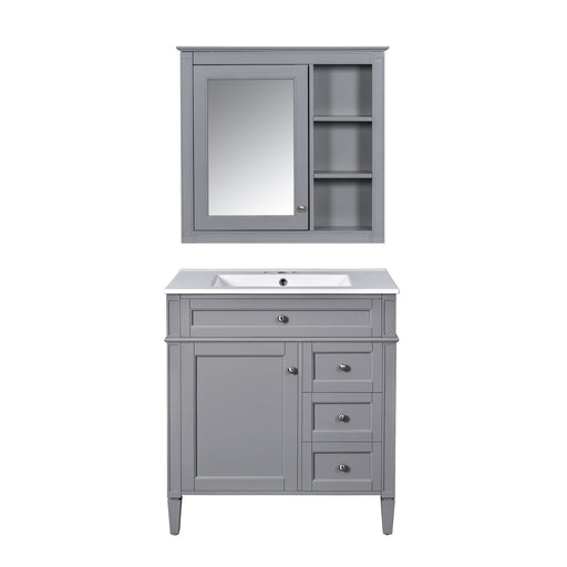 Bathroom Vanity With Top Sink, Freestanding Storage Cabinet With 2 Doors And 3 Drawers, Mirror Cabinet Included - Gray Hearth and Haven