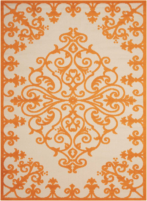 8' X 11' Damask Indoor / Outdoor Area Rug - Orange / Ivory