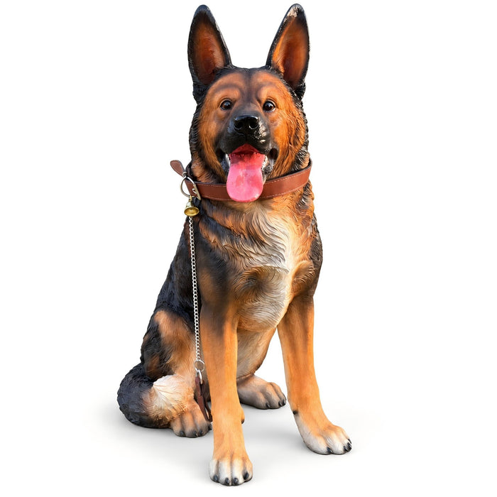 German Shepherd Dog Statue, Sitting Guard Sculpture - Black Brown Daily Nest