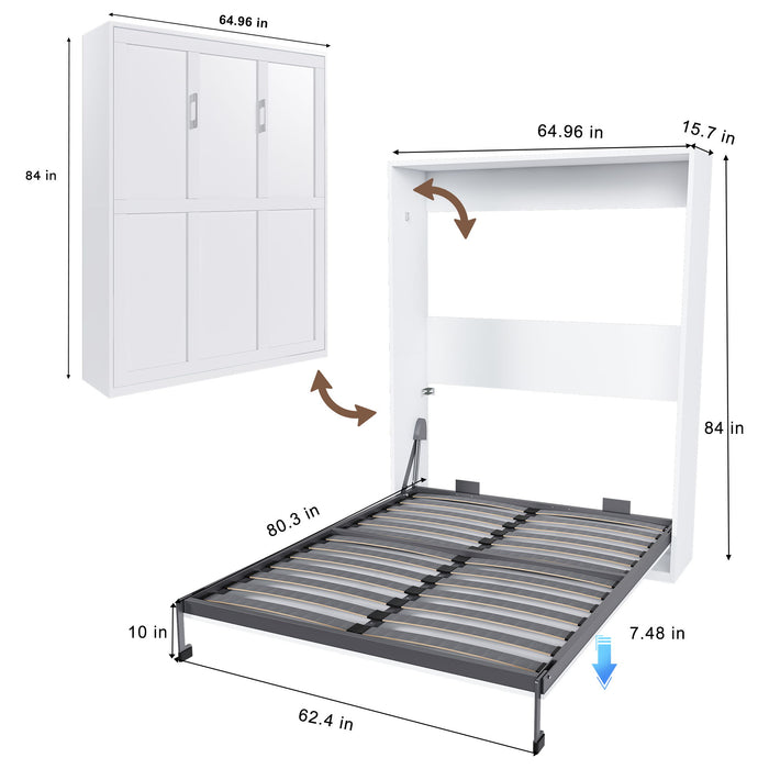Queen Murphy Bed, Foldable Wall Bed, Space Saving Design For Bedrooms - White Home Essentials