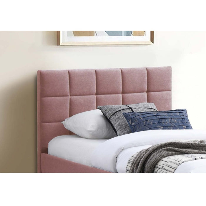Contemporary Style Bed With Trundle Upholstered Headboard And Footboard Grid Pattern Home Essentials