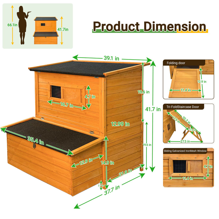Chicken Coop, Large Chicken Coop With 3 Nesting Boxes, Foldable Ramp And Flip Up Asphalt Roof - Orange Daily Nest