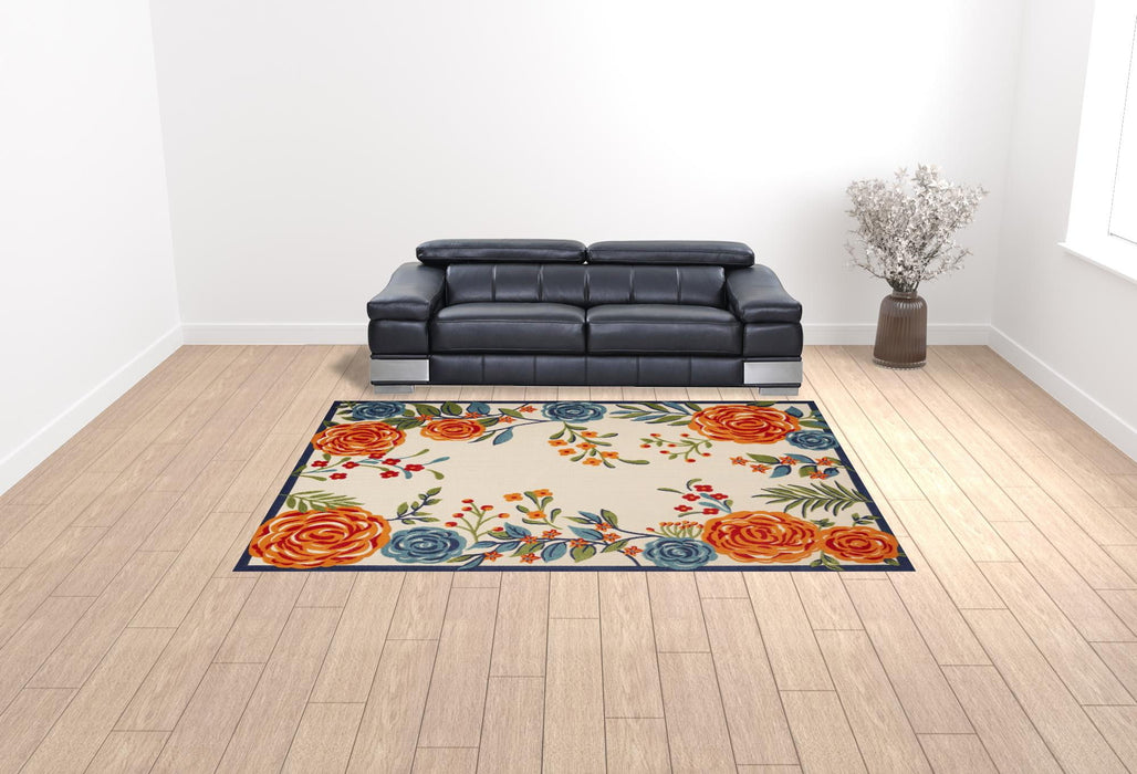 9' X 12' Area Rug Floral Stain Resistant Non Skid - Multicolor