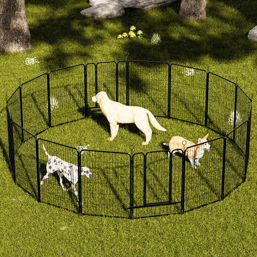 Dog Playpen, 16 Panels Pet Exercise Pen Indoor / Outdoor Fence With Anti Skid Base - Black Daily Nest