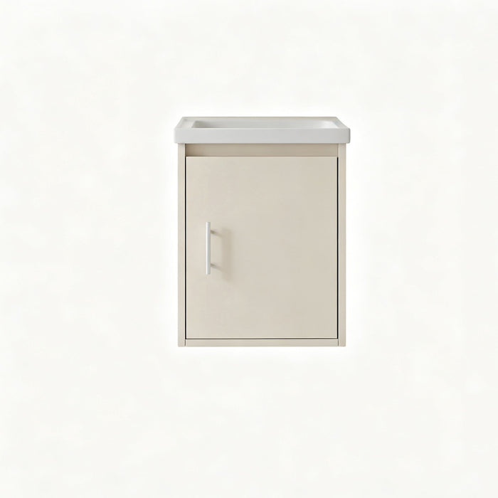 16" Floating Bathroom Vanity Combo, Wall Mounted Cabinet With Sink & Soft Close Doors For Small Bathrooms - Khaki Home Essentials