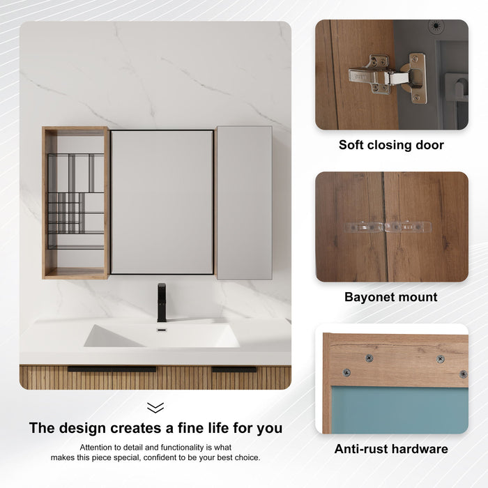 41.3" Wall Mounted Bathroom Cabinet With Adjustable Shelves Storage Unit - Imitative Oak Home Essentials