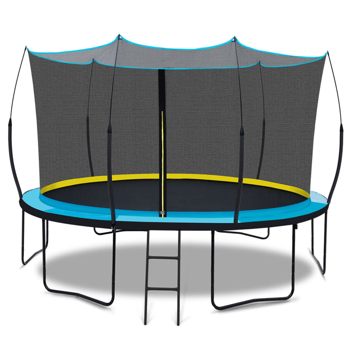 YC 14Ft Recreational Trampolines With Enclosure For Kids And Adults With Patented Fiberglass Curved Poles - Outdoor Trampoline With Ladder - Rust Resistant, Astm Approved (Spring Version) - Blue