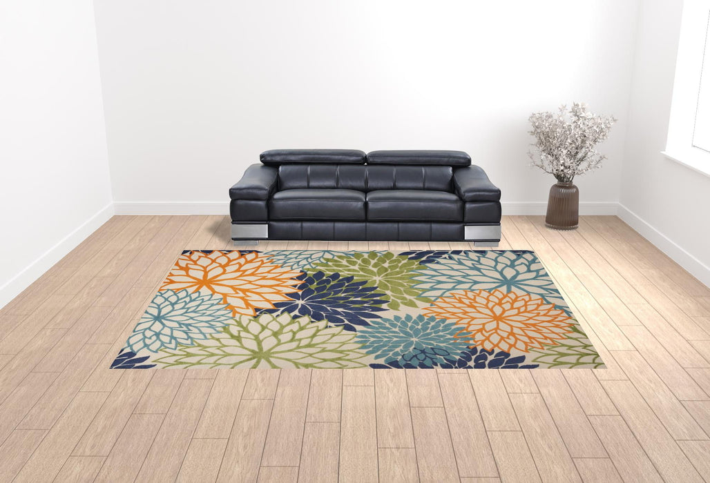 10' X 14' Floral Power Loom Area Rug - Blue / Green