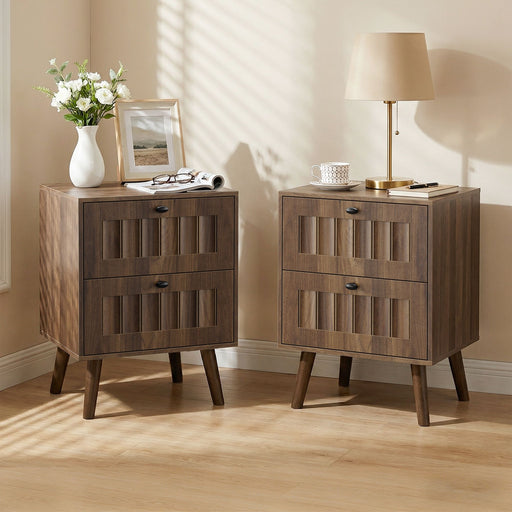 Double Drawer Bedside Table (Set of 2) - Walnut Home Essentials