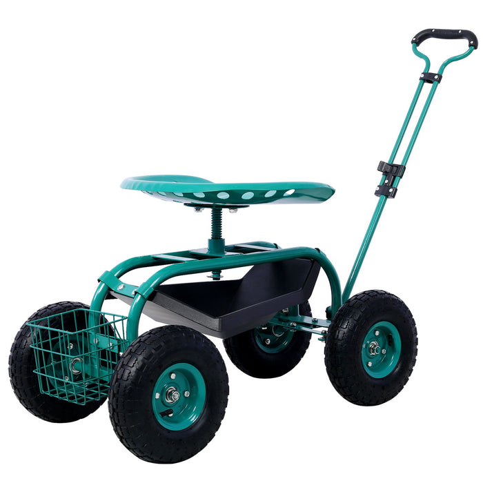 Rolling Garden Scooter Cart Seat With Wheels, 360 Swivel Seat, Tool Tray Daily Nest