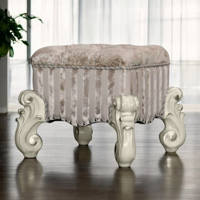 Fabric Floral Tufted Vanity Chair - Ivory And Bone