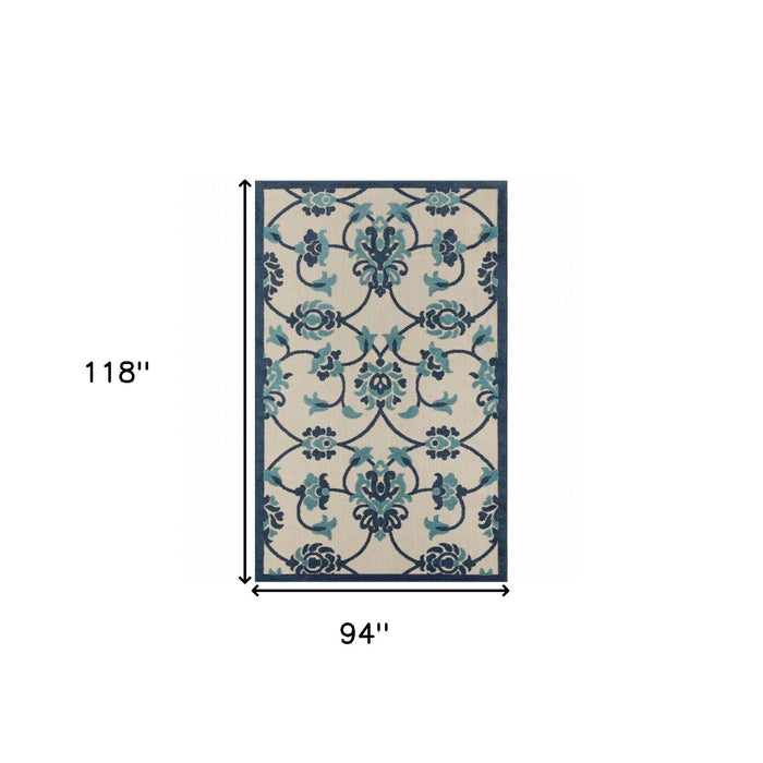 8' X 10' Floral Non Skid Indoor / Outdoor Area Rug - Blue