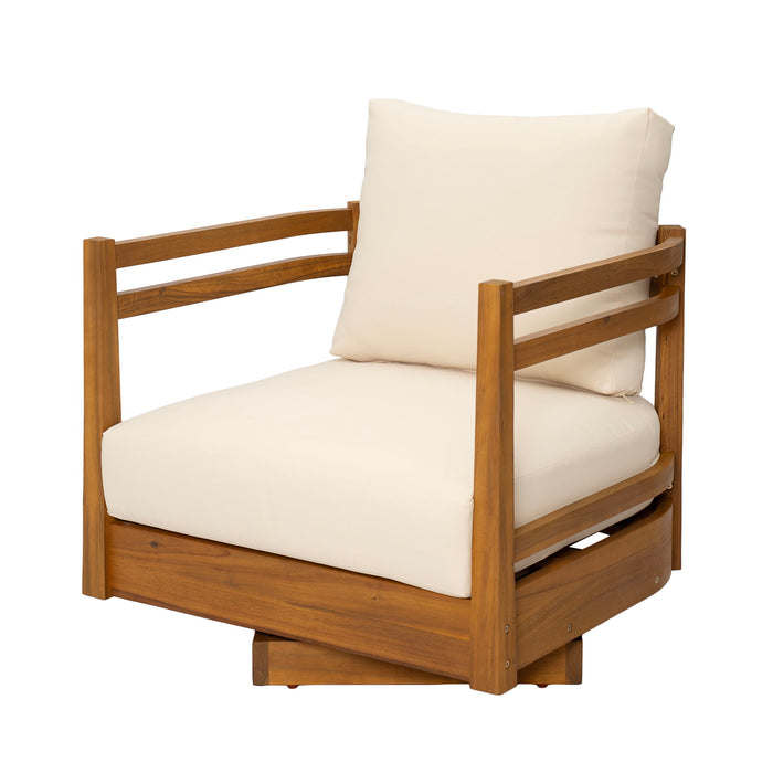 Outdoor Smooth Swivel Chair With Cushions Noble House