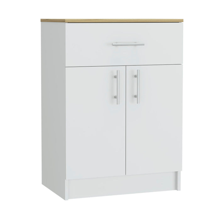 Pantry Organizer Cabinet One Drawer, Two Interior Shelves, Two Doors - White / Light Oak Home Essentials