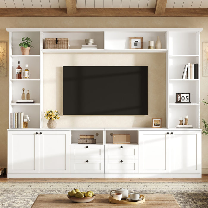Farmhouse Elegant Entertainment Center Wall Unit With 4 Drawers Hearth and Haven