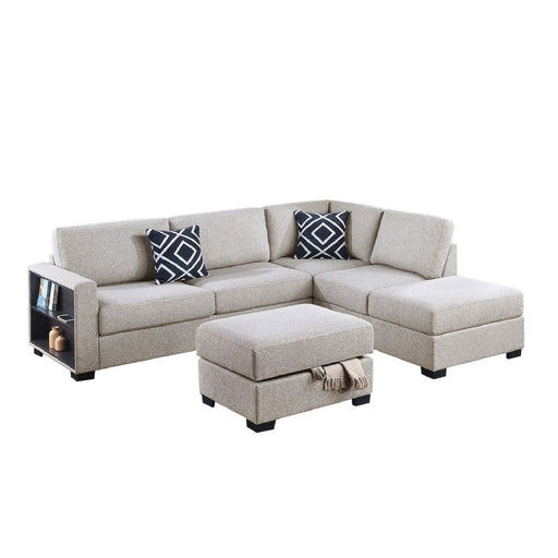 Reversible Sectional Sofa With Built In Shelf And Storage Ottoman, L - Shaped Living Room Furniture Home Essentials