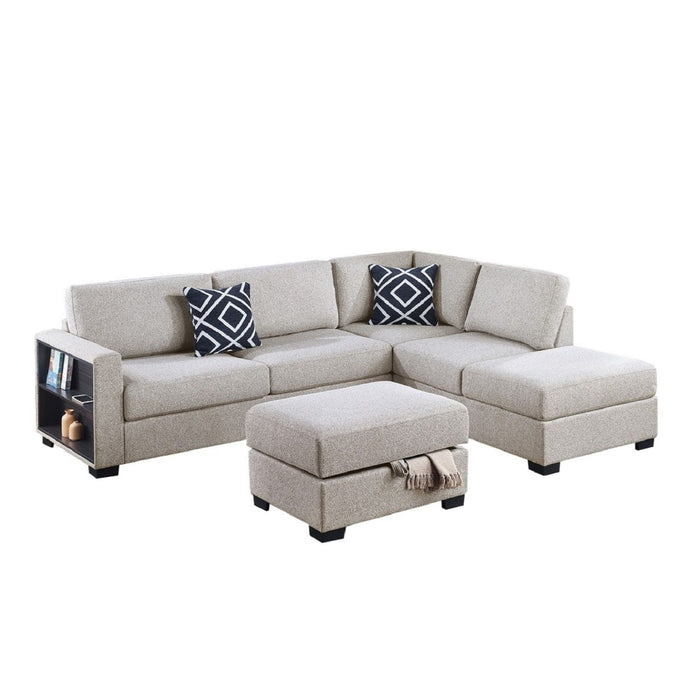 Reversible Sectional Sofa With Built In Shelf And Storage Ottoman, L - Shaped Living Room Furniture Home Essentials