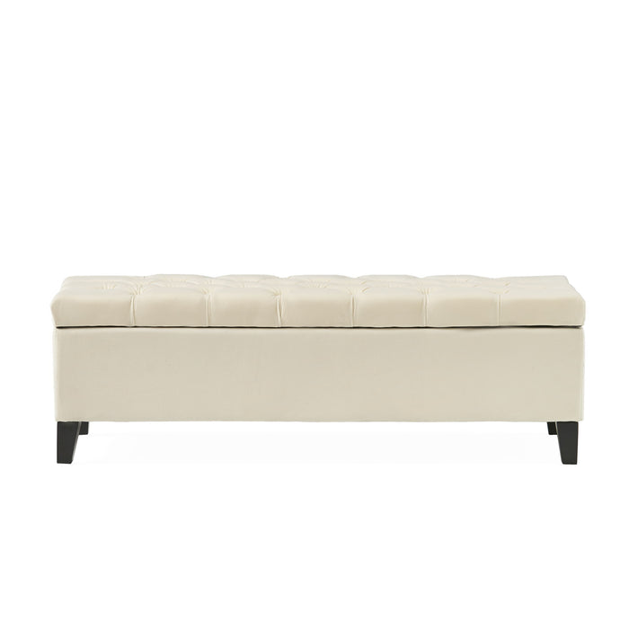 Button Tufted Diamond Stitch Storage Ottoman - Beige