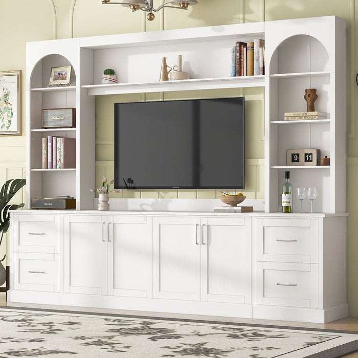 Arched Entertainment Center Wall Unit With Drawers, TV Stand Hearth and Haven
