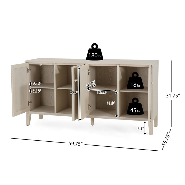 Wood Sideboard With Adjustable Shelves And Storage Cabinet - White Washed Noble House