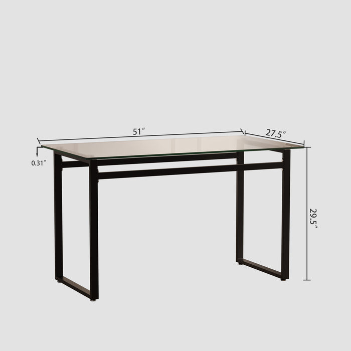 Modern Minimalist Rectangular Dining Table With Tempered Glass Top