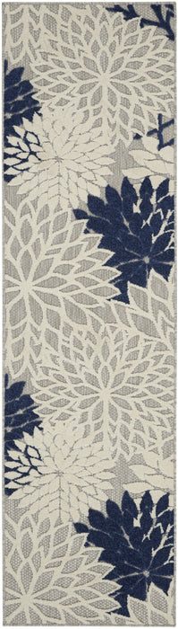 2' X 6' Floral Indoor / Outdoor Area Rug - Ivory / Navy