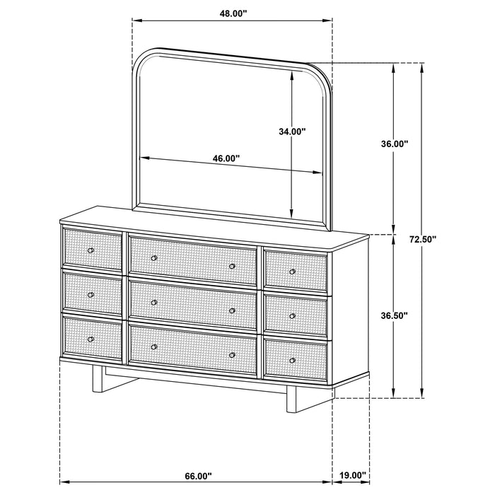 Kimpton - 9 Drawer Dresser With Mirror - Beige Furniture Max
