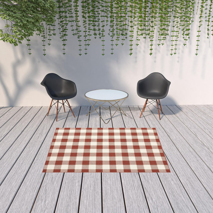 5' X 8' Geometric Stain Resistant Indoor / Outdoor Area Rug - Red / Ivory