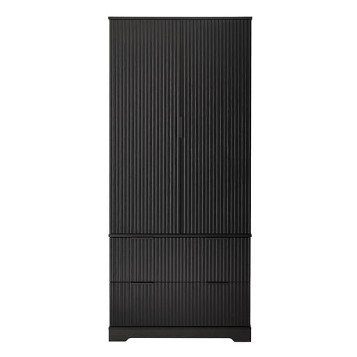 Fluted Kitchen Pantry Cabinet With 2 Large Drawers & 8 Door Spice Rack Freestanding Storage Organizer - Black Home Essentials
