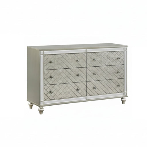 6 Drawer Bedroom Dresser With Diamond Patterned Drawer Fronts - Silver Home Essentials
