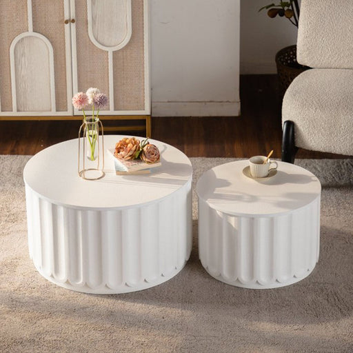 Round Storage Table Set With Lift Off Lid, Nesting Design, Elegant Curved Edge Shape For Living Room - Cream White Home Essentials