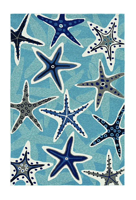 5' X 8' UV Treated Coastal Starfish Indoor / Outdoor Area Rug - Blue