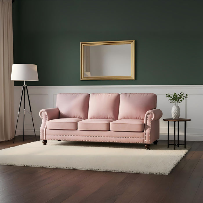 3 Seater Sofa With Nailhead Trim And Turned Legs For Living Room US Pride
