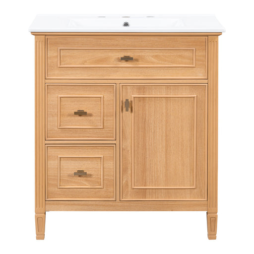 Bathroom Vanity With Sink, Flip Drawer & Adjustable Shelf - Natural Hearth and Haven