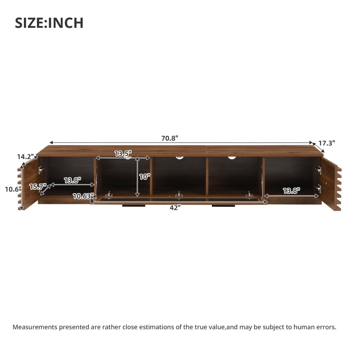 TV Stand With LED Lighting, Soft Closing Hinges, Cable Management - Walnut Hearth and Haven