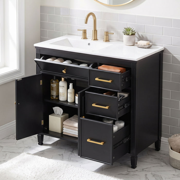 Bathroom Vanity With Sink Top, 3 Soft Closing Drawers Noble House
