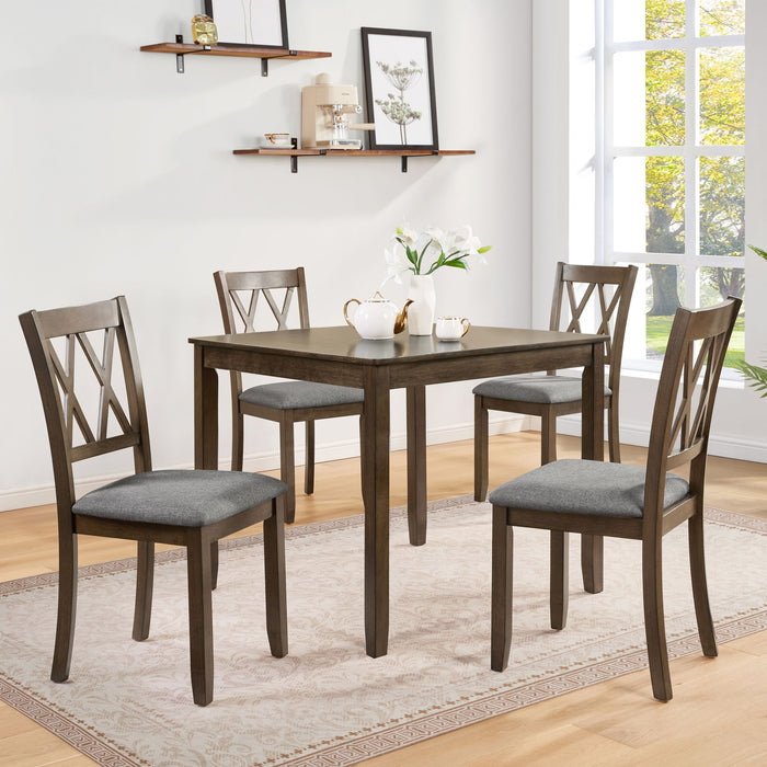 5 Piece Dining Table Set With 4 Chairs - Walnut Home Essentials