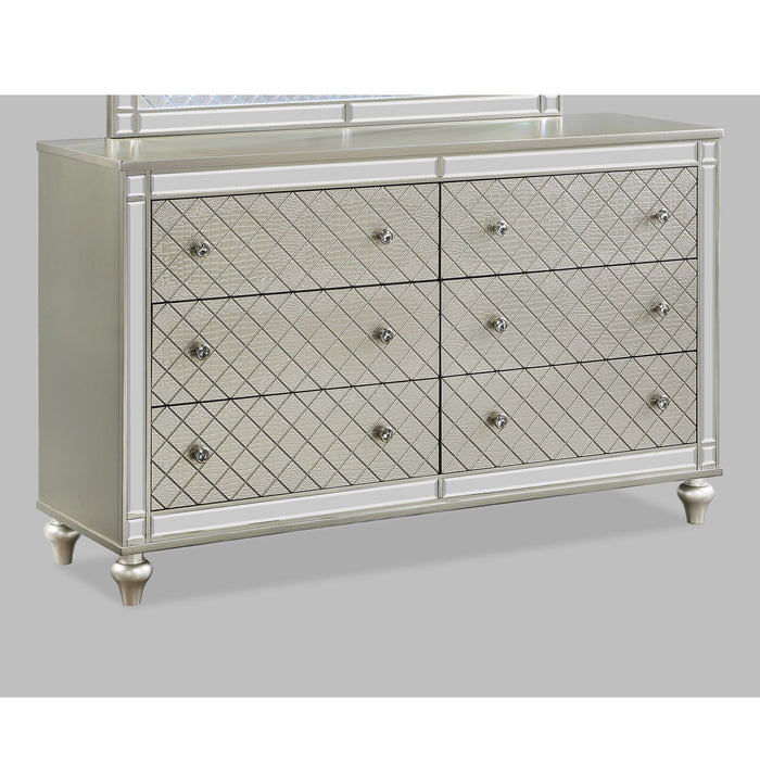 6 Drawer Bedroom Dresser With Diamond Patterned Drawer Fronts - Silver Home Essentials
