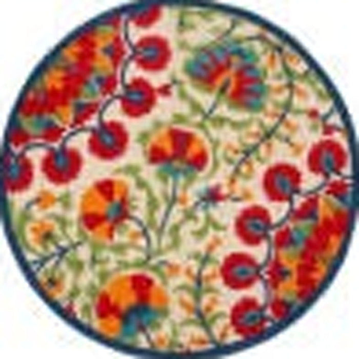 5' Round Round Floral Indoor / Outdoor Area Rug - Red / Ivory