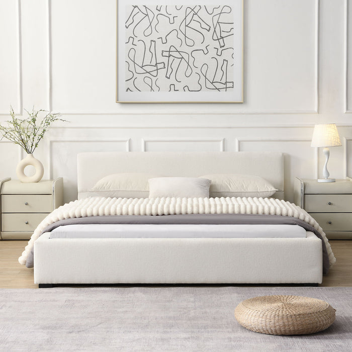 Queen Bed Wide Edge With Soft Upholstery - Beige Noble House