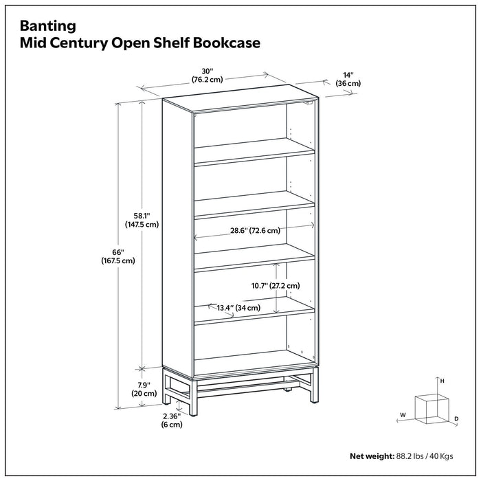 Banting - Mid Century Bookcase, Handcrafted Simpli-Home